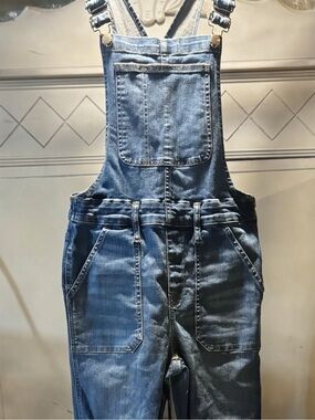 Madewell Light Blue Denim Overalls with Gold Stitching Detail